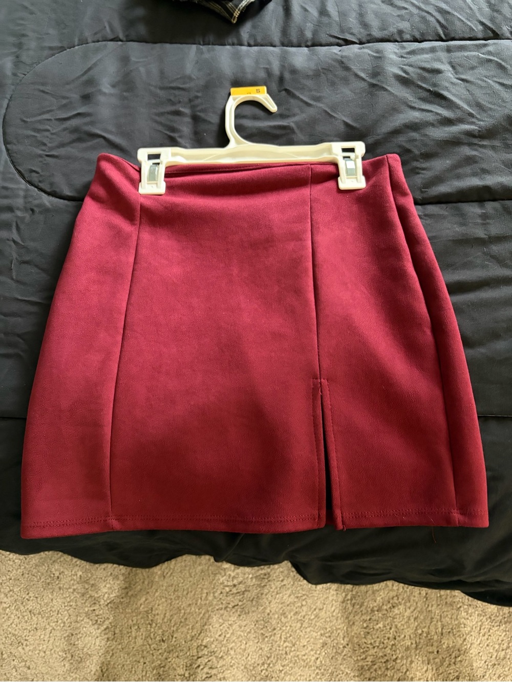 Women's Burgundy Mini Skirt with Front Slit